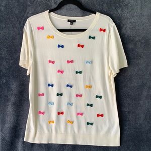 Talbots Party Bows Crewneck Short Sleeve Sweater